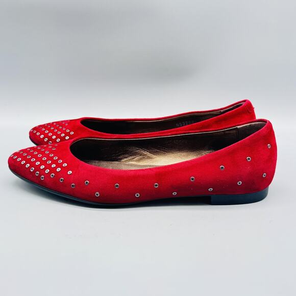 AGL Shoes Women 9 Red Suede Metal Grommets Slip On Ballet Flat Comfort Round Toe - Picture 5 of 11